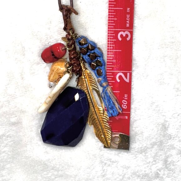 🌀 Chan Luu Skull Series Charm Necklace | 31" Leather | Festival Boho Vibes 💀🪶 - Picture 7 of 9